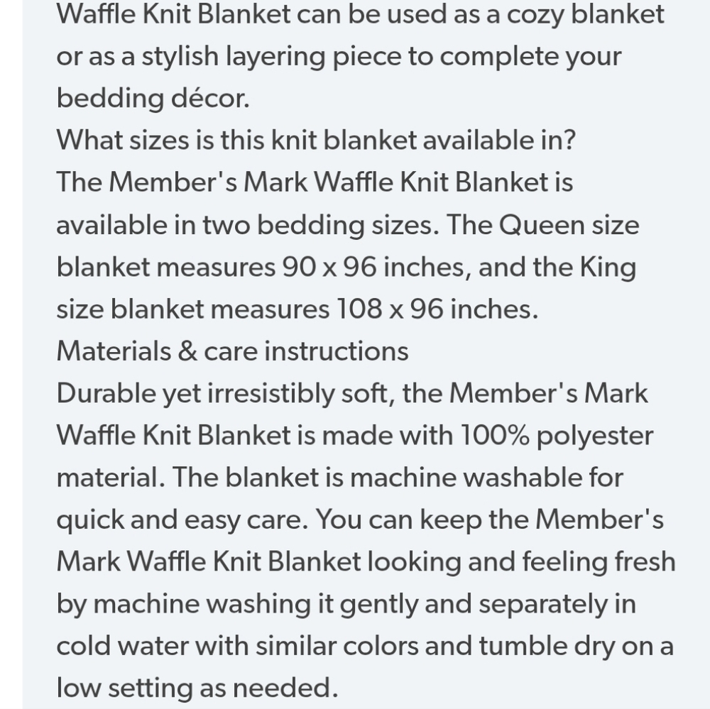 Member’s Mark Hotel Waffle Knit King Size White Blanket Coverlet Bedspread NWT - Picture 8 of 8
